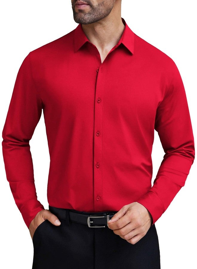 COOFANDY Men's Business Dress Shirts Long Sleeve Stretch Wrinkle Free Dress Shirt Red - Image 1